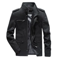 Chaqueta informal de algodón negro para hombre con cuello alto y bolsillos cargo - M / Negro