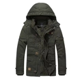 Men's winter thick army green parkas with warm brown fleece lining and drawstring waist - M / Army Green