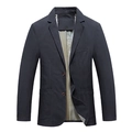 Men's casual navy blue cotton blazer jacket with notch lapel and two-button closure - M / Dark Blue