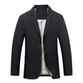 Classic black men's casual cotton denim suit jacket with two-button design and vintage lining - M / Black