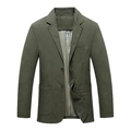 Men's olive green casual cotton blazer with three patch pockets and two-button closure - M / Army Green