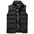 Men's black puffer vest with stand collar, zipper closure and yellow tag accent - M / Black