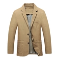 Men's khaki casual blazer jacket with two-button closure and printed lining detail - M / Khaki