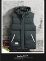 Men's slim fit hooded leisure vest in dark teal with windproof fabric and large pockets - M / Dark Gray