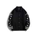 Veste noire décontractée avec manches imprimées cachemire et boutons métalliques - M / Noir