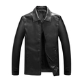 Classic men's black leather jacket with lapel collar and zipper in a 3D ghost mannequin view - M / Coffee