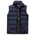 Men's navy blue quilted puffer vest with stand collar and yellow pocket accents - M / Dark Blue