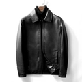 Classic black men's PU leather jacket with lapel collar and zipper pockets - M / Black