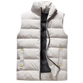 Men's light grey quilted down vest with stand collar and zipper closure details - M / Khaki
