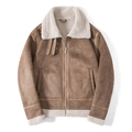 Braune Wildleder-Fliegerjacke mit weißem Lammfellfutter und Kragendetails - M / Hellarmeegrün