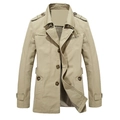 Herren-Trenchcoat in Khaki, mittellang, mit Schulterklappen und klassischem Karofutter - M / Hellbeige