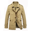 Herren Windbreaker-Jacke in Khaki, mittellang, aus Baumwolle mit Schulterklappen - M / Dunkelbeige
