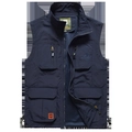 Men's dark blue outdoor cargo vest with multi-pockets, stand collar and mesh lining - M / Navy Blue
