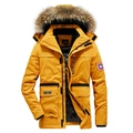 Gelber Herren Winterparka mit dickem Kunstfellbesatz und winddichter Wattierung - M / Gelb