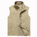 Men's outdoor khaki fishing vest with stand collar, zipper pockets and breathable mesh lining - M / Khaki