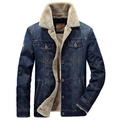 Herren Jeansjacke in Dunkelblau mit warmem Sherpa-Futter und Brusttaschen für den Winter - M / Dunkelblau