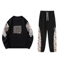 Men's black casual tracksuit with round neck sweatshirt and cartoon bear pattern print - M / Black