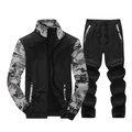 Heren tweedelig trainingspak met camouflage details en sportief jack met rits - XS / Zwart