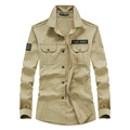 Camicia da uomo kaki slim fit a maniche lunghe con tasche in stile militare - M / Cachi