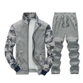 Grauer Herren-Trainingsanzug mit Camouflage-Einsätzen an Jacke und langer Jogginghose - XS / Dunkelgrau