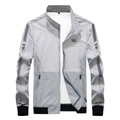 Giacca da uomo grigio chiaro con protezione UV e stampa Free con colletto a costine - M / Grigio Beige