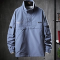 Veste décontractée bleu-gris pour homme avec col montant, demi-zip et poches utilitaires - M / Bleu