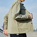 Herren Cargo-Hemdjacke in Khakigrün mit funktionalen Pattentaschen und Baumwoll-Twill-Stoff - M / Bohnengrün