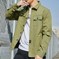 Herren Cargo-Hemdjacke in Olivgrün mit langen Ärmeln und doppelten Brusttaschen mit Klappe - M / Armeegrün