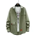 Khaki Herren Langarm-Hemd im Utility-Stil mit Cargotaschen und Studio-Print-T-Shirt - M / Armeegrün
