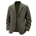 Men's slim fit casual cotton blazer in olive green with classic notched lapels - M / Army Green