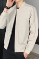 Giacca bomber beige slim con cuciture a contrasto nere e tasche frontali con zip - M / Cachi