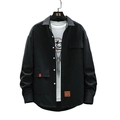 Schwarze Herren Utility-Hemdjacke mit langen Ärmeln, orangefarbenem Etikett und Lagen-Look - M / Schwarz