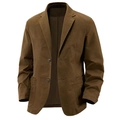 Men's slim fit casual cotton canvas workwear blazer in dark brown solid color - M / Coffee