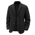 Men's slim fit black casual blazer jacket with two buttons and large patch pockets - M / Black