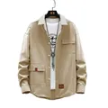 Herren Langarmhemd in Khaki mit Kontrastkragen und praktischen Cargotaschen - M / Khaki