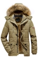 Herren Winterparka in Khaki mit warmem braunem Fleecefutter und abnehmbarer Fellkapuze - L / Khaki