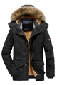 Herren Winterparka in Schwarz mit Kamel-Fleece-Futter und großer Fellkapuze - L / Schwarz