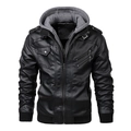 Men's motorcycle faux leather hooded jacket with detachable liner and zip pockets - S / Black/Grey Hooded