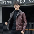 Giacca invernale da uomo in finta pelle bordeaux con calda fodera in pile grigio - M / Borgogna