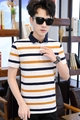 Men's casual striped short sleeve polo shirt in yellow, white, and navy blue stripes - M / Yellow