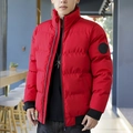 Men's bright red winter puffer jacket with waterproof fabric and ribbed cuffs - M / Red
