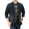 Blazer en jean bleu marine pour homme avec délavage vintage et poches plaquées de travail - M / Bleu foncé