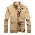 Herren Vintage-Arbeitsjacke mit Stehkragen in Dunkelkhaki und besticktem Vintage-Logo - M / Khaki