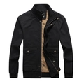Schwarze Herrenjacke mit Stehkragen, Cargotaschen und Innenfutter mit Ahornblatt-Muster - M / Dunkelblau