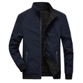 Dunkelblaue Herrenjacke mit Stehkragen, Rippbündchen und kariertem Innenfutter - M / Dunkelblau