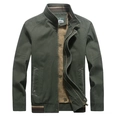Army green casual men's stand collar jacket with ribbed trim and zip side pockets - M / Army Green