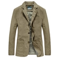 Heren blazer in kaki groen, zakelijke casual stijl, stevig katoen met drie knopen sluiting - M / Khaki