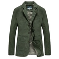 Donkergroene heren casual katoenen blazer jas met drieknoopssluiting en inkeping revers - M / Groen