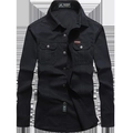 Camicia outdoor da uomo nera in cotone a maniche lunghe con tasche sul petto e colletto - 6XL / Blu scuro