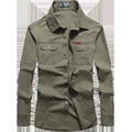 Camicia outdoor da uomo in cotone a maniche lunghe verde militare con tasche ampie - 6XL / Verde Militare